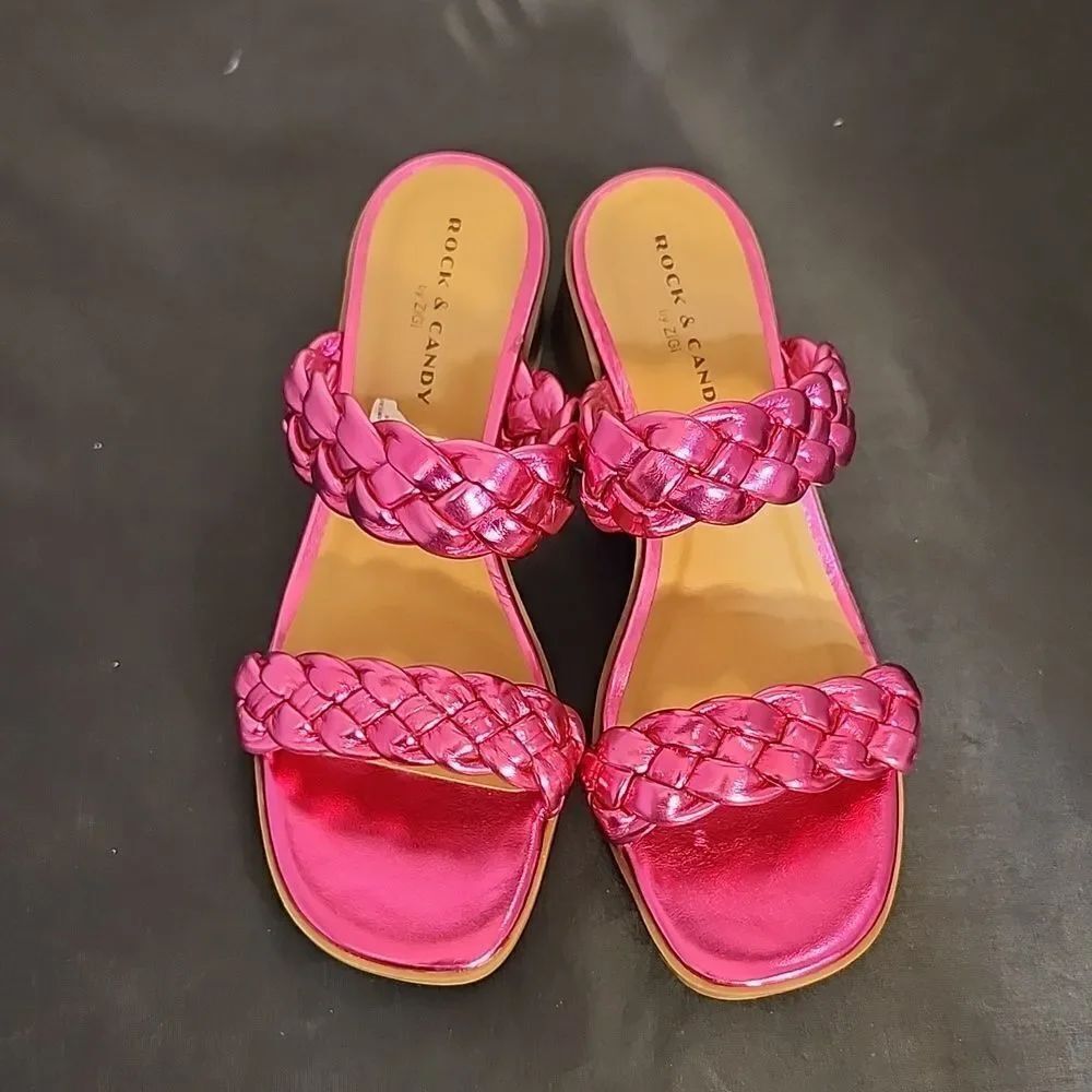 BRAND NEW ROCK&CANDY BY ZIGI DOUBLE BRAIDED STRAPS LOW BLOCK-HEEL SANDAL
